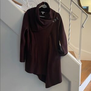 Garnet Hill Asymmetrical Boiled Wool Coat, size 02, Burgundy